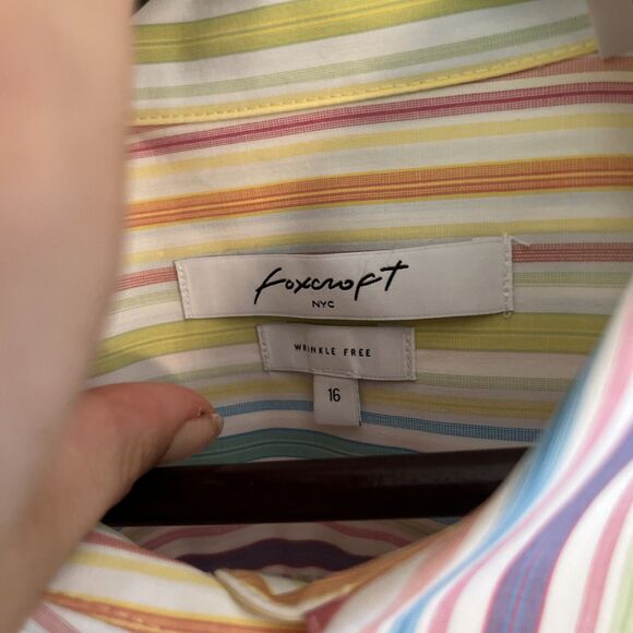 FOXCROFT Meghan No Iron Pinpoint Long Sleeve Shirt, Rainbow Pastel Stripe- 16 - Picture 6 of 11